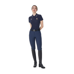 Polo de entrenamiento para mujer Equestro x FISE de tres botones y manga corta Americana marina Azul marino