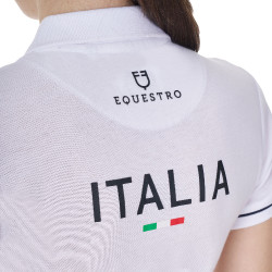 Polo de entrenamiento para mujer Equestro x FISE de tres botones y manga corta Blanco