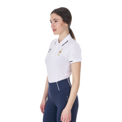 Polo de entrenamiento para mujer Equestro x FISE de tres botones y manga corta Blanco
