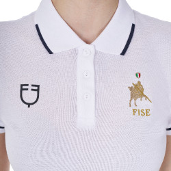 Polo de entrenamiento para mujer Equestro x FISE de tres botones y manga corta Blanco