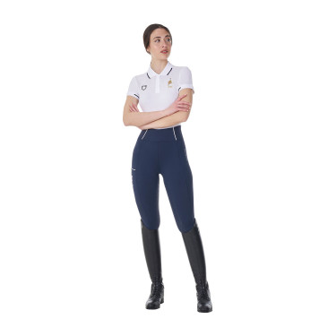 Polo de entrenamiento para mujer Equestro x FISE de tres botones y manga corta Blanco