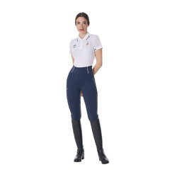 Polo de entrenamiento para mujer Equestro x FISE de tres botones y manga corta Blanco