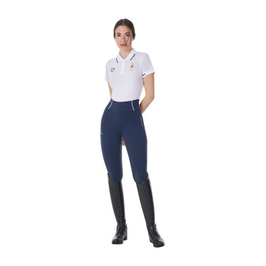 Polo de entrenamiento para mujer Equestro x FISE de tres botones y manga corta Blanco