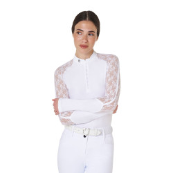 Polo de entrenamiento para mujer Equestro de manga larga con encaje Blanco Polo de entrenamiento para mujer Equestro de manga larga con encaje Blanco