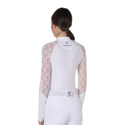 Polo de entrenamiento para mujer Equestro de manga larga con encaje Blanco Polo de entrenamiento para mujer Equestro de manga larga con encaje Blanco