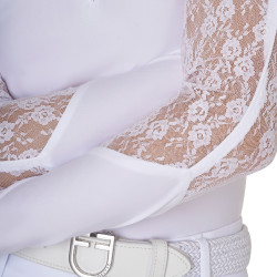 Polo de entrenamiento para mujer Equestro de manga larga con encaje Blanco Polo de entrenamiento para mujer Equestro de manga larga con encaje Blanco