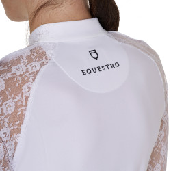Polo de entrenamiento para mujer Equestro de manga larga con encaje Blanco Polo de entrenamiento para mujer Equestro de manga larga con encaje Blanco
