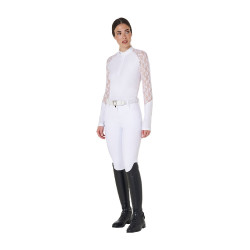 Polo de entrenamiento para mujer Equestro de manga larga con encaje Blanco Polo de entrenamiento para mujer Equestro de manga larga con encaje Blanco