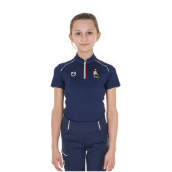 Polo de entrenamiento Equestro x FISE de manga corta para niño unisex Americana marina Azul marino