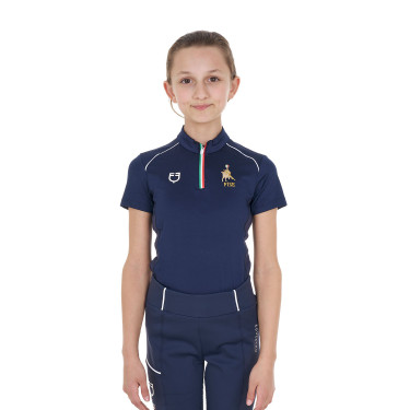Polo de entrenamiento Equestro x FISE de manga corta para niño unisex Americana marina Azul marino