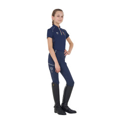 Polo de entrenamiento Equestro x FISE de manga corta para niño unisex Americana marina Azul marino