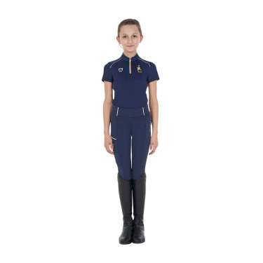 Polo de entrenamiento Equestro x FISE de manga corta para niño unisex Americana marina Azul marino