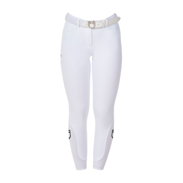 Pantalón de equitación para mujer Equestro x FISE con grip en las rodillas Blanco