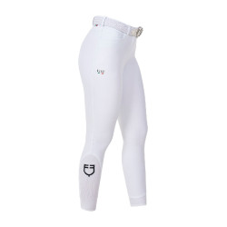 Pantalón de equitación para mujer Equestro x FISE con grip en las rodillas Blanco