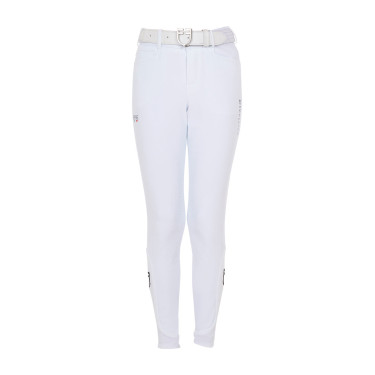 Pantalón de equitación infantil unisex Equestro x FISE con grip en las rodillas Blanco Pantalón de equitación infantil unisex Equestro x FISE con grip en las rodillas Blanco