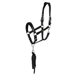 Cabezada ergonómica Equestro con inserciones de cuero Negro / negro