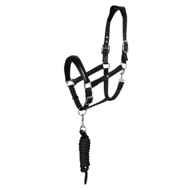 Cabezada ergonómica Equestro con inserciones de cuero Negro / negro