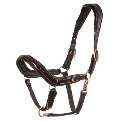 Cabezada de cuero liso Equestro con hebillas rose gold Marrón oscuro Marr&amp;amp;amp;oacute;n