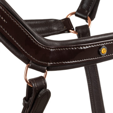 Cabezada de cuero liso Equestro con hebillas rose gold Marrón oscuro Marr&amp;amp;amp;oacute;n