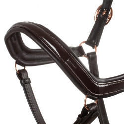 Cabezada de cuero liso Equestro con hebillas rose gold Marrón oscuro Marr&amp;amp;amp;oacute;n