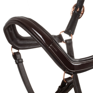 Cabezada de cuero liso Equestro con hebillas rose gold Marrón oscuro Marr&amp;amp;amp;oacute;n