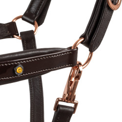 Cabezada de cuero liso Equestro con hebillas rose gold Marrón oscuro Marr&amp;amp;amp;oacute;n