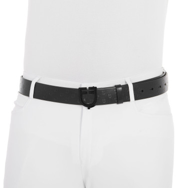 Cinturón Equestro de cuero negro con hebilla con logo Negro