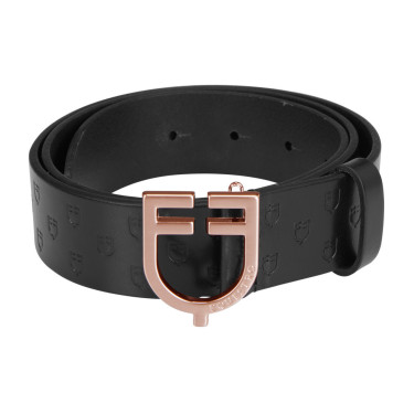 Cinturón Equestro de cuero negro con hebilla rose gold Negro