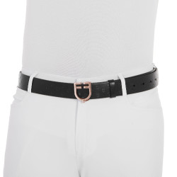 Cinturón Equestro de cuero negro con hebilla rose gold Negro