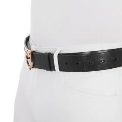 Cinturón Equestro de cuero negro con hebilla rose gold Negro