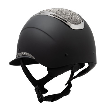 Casco para mujer Equestro Apocalypse con carcasa mate y strass EN 1384-2023 Negro / gunmetal Gris