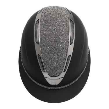 Casco para mujer Equestro Apocalypse con carcasa mate y strass EN 1384-2023 Negro / gunmetal Gris