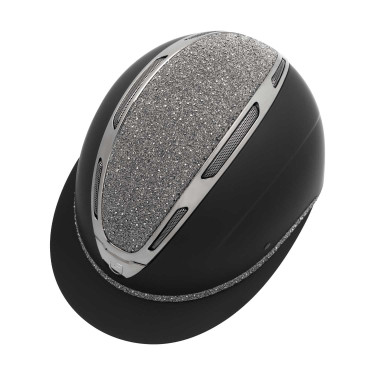 Casco para mujer Equestro Apocalypse con carcasa mate y strass EN 1384-2023 Negro / gunmetal Gris