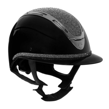 Casco para mujer Equestro Apocalypse con carcasa brillante y strass EN 1384-2023 Negro / gunmetal Gris Casco para mujer Equestro Apocalypse con carcasa brillante y strass EN 1384-2023 Negro / gunmetal Gris