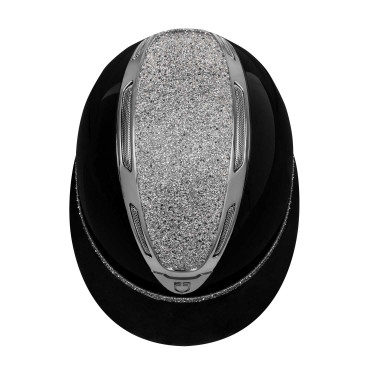 Casco para mujer Equestro Apocalypse con carcasa brillante y strass EN 1384-2023 Negro / gunmetal Gris Casco para mujer Equestro Apocalypse con carcasa brillante y strass EN 1384-2023 Negro / gunmetal Gris