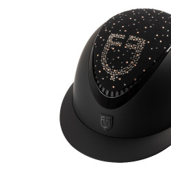 Casco Equestro mate con visera ancha y logotipo de strass homologado EN 1384-2023 Negro / negro brillo