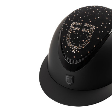 Casco Equestro mate con visera ancha y logotipo de strass homologado EN 1384-2023 Negro / negro brillo