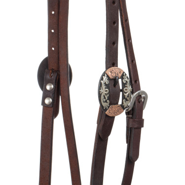 Cabezada western Lakota con hebillas plateadas decorativas Engrasado Marrón Cabezada western Lakota con hebillas plateadas decorativas Engrasado Marrón