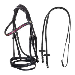 Brida anatómica de equitación Equestro con strass fucsia