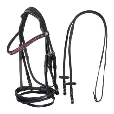 Brida anatómica de equitación Equestro con strass fucsia