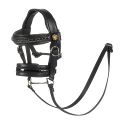 Brida de cuero Equestro para caballo de juguete con tachuelas plateadas Negro