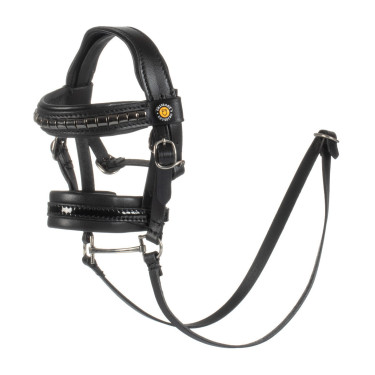 Brida de cuero Equestro para caballo de juguete con tachuelas plateadas Negro