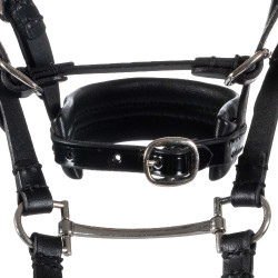 Brida de cuero Equestro para caballo de juguete con tachuelas plateadas Negro