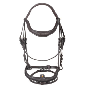 Brida inglesa de cuero suave Equestro con pespuntes decorativos Marrón oscuro Marrón Brida inglesa de cuero suave Equestro con pespuntes decorativos Marrón oscuro Marrón