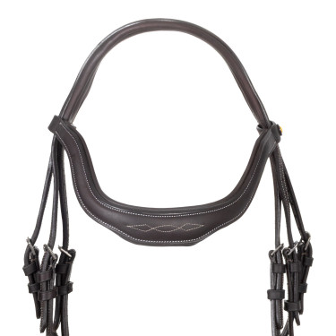 Brida inglesa de cuero suave Equestro con pespuntes decorativos Marrón oscuro Marrón Brida inglesa de cuero suave Equestro con pespuntes decorativos Marrón oscuro Marrón