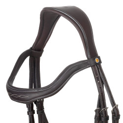 Brida inglesa de cuero suave Equestro con pespuntes decorativos Marrón oscuro Marrón Brida inglesa de cuero suave Equestro con pespuntes decorativos Marrón oscuro Marrón