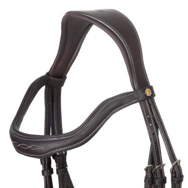 Brida inglesa de cuero suave Equestro con pespuntes decorativos Marrón oscuro Marrón Brida inglesa de cuero suave Equestro con pespuntes decorativos Marrón oscuro Marrón