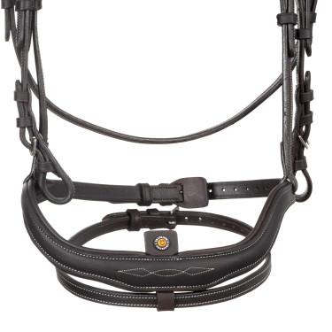 Brida inglesa de cuero suave Equestro con pespuntes decorativos Marrón oscuro Marrón Brida inglesa de cuero suave Equestro con pespuntes decorativos Marrón oscuro Marrón