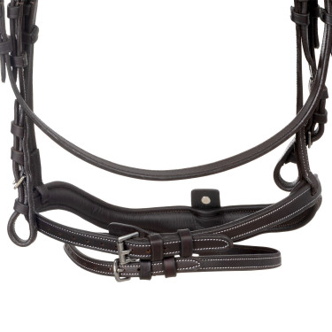 Brida inglesa de cuero suave Equestro con pespuntes decorativos Marrón oscuro Marrón Brida inglesa de cuero suave Equestro con pespuntes decorativos Marrón oscuro Marrón
