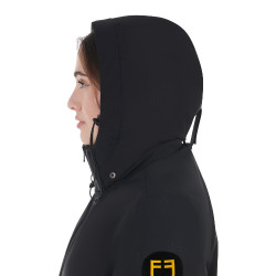 Chaqueta larga de mujer Equestro repelente al agua y cortavientos Negro